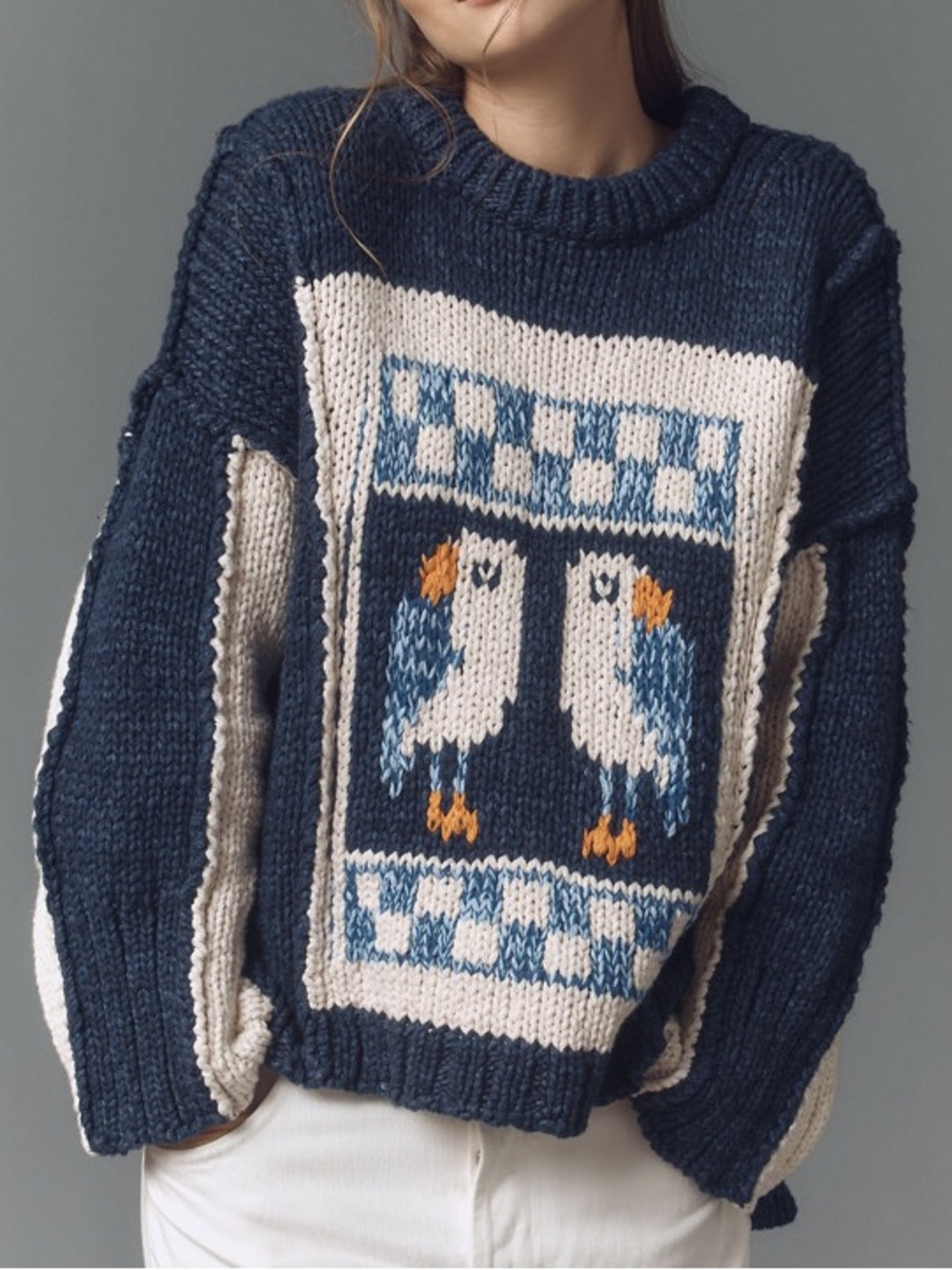 Pilcro Anthropologie Parrot Intarsia Chunky Knit Sweater Medium - Picture 3 of 10
